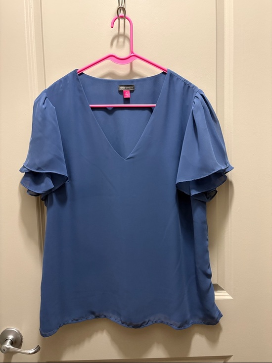 Vince Camuto Tops - Vince Camuto Dusty Blue V-Neck Flutter Sleeve Blouse